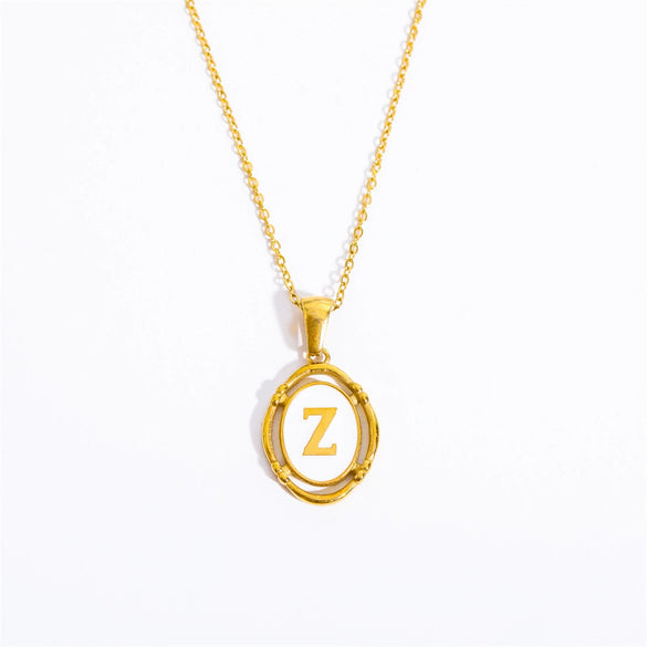 Wholesale Stainless Steel Letter Oval Pendant Necklace With Dripping Oil Treatment For Women