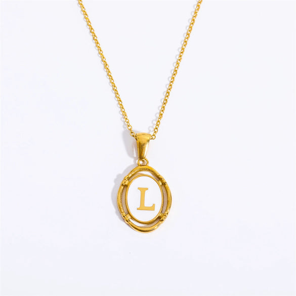 Wholesale Stainless Steel Letter Oval Pendant Necklace With Dripping Oil Treatment For Women