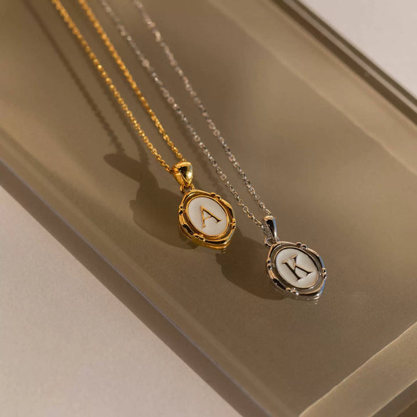 Wholesale Stainless Steel Letter Oval Pendant Necklace With Dripping Oil Treatment For Women