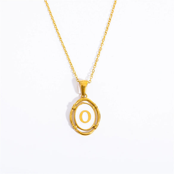 Wholesale Stainless Steel Letter Oval Pendant Necklace With Dripping Oil Treatment For Women