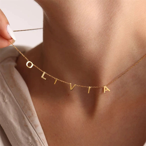 Wholesale Stainless Steel Letter Pendant Necklace Electroplated Unisex Clavicle Chain