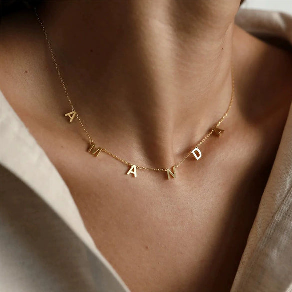 Wholesale Stainless Steel Letter Pendant Necklace Electroplated Unisex Clavicle Chain