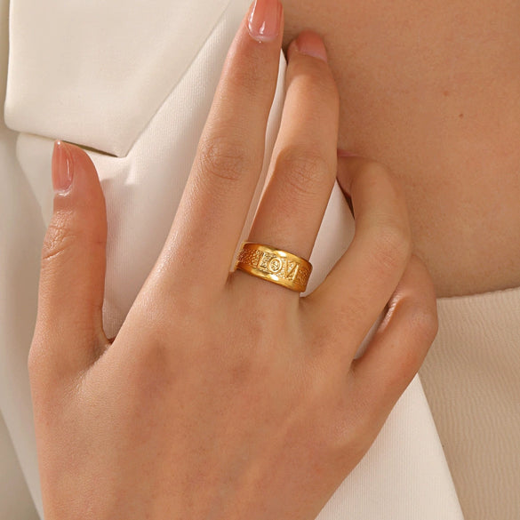 Wholesale Stainless Steel Letter Ring French Retro Style Electroplated For Women