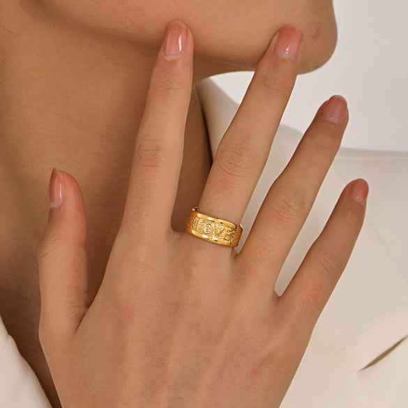 Wholesale Stainless Steel Letter Ring French Retro Style Electroplated For Women