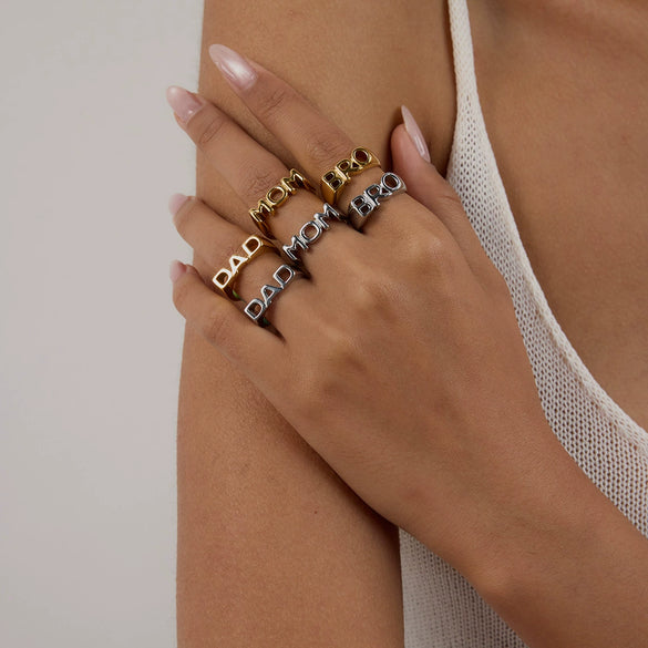 Wholesale Stainless Steel Letter Seal Ring With 18K Gold Plating And Original Design