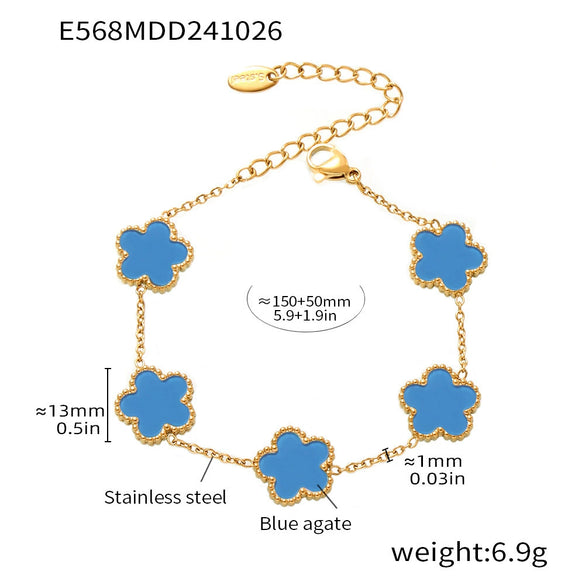 Wholesale 316L Stainless Steel Light Luxury Geometric And Flower Patterned Five Leaf Flower Bracelet For Women