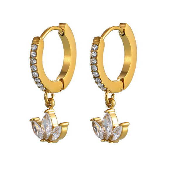 Wholesale 316L Stainless Steel Light Luxury Geometric Clover Microinlaid Zircon Earrings For Women Pvd Plated