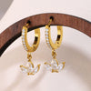 Wholesale 316L Stainless Steel Light Luxury Geometric Clover Microinlaid Zircon Earrings For Women Pvd Plated