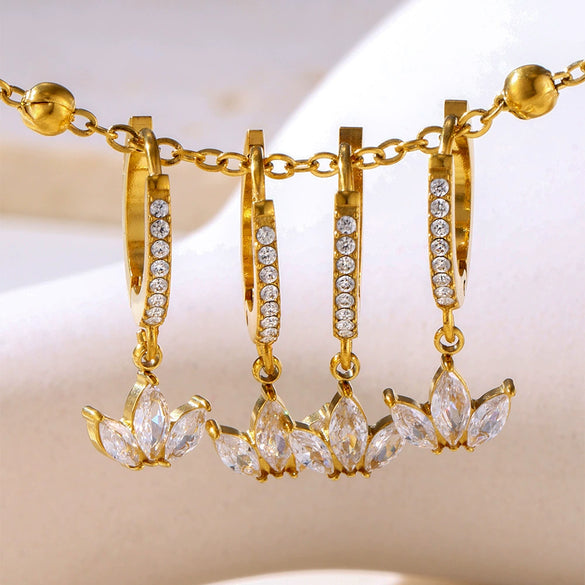 Wholesale 316L Stainless Steel Light Luxury Geometric Clover Microinlaid Zircon Earrings For Women Pvd Plated