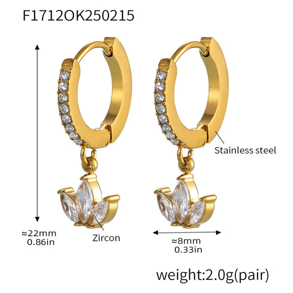 Wholesale 316L Stainless Steel Light Luxury Geometric Clover Microinlaid Zircon Earrings For Women Pvd Plated