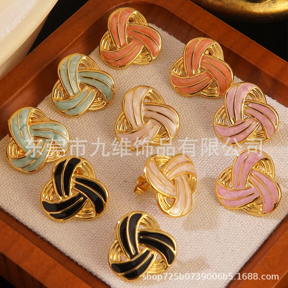 Wholesale Stainless Steel Light Luxury Geometric Dripping Oil Asymmetrical Triangle Stripes Earrings For Women