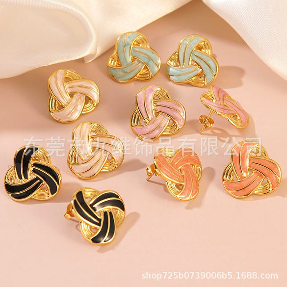 Wholesale Stainless Steel Light Luxury Geometric Dripping Oil Asymmetrical Triangle Stripes Earrings For Women
