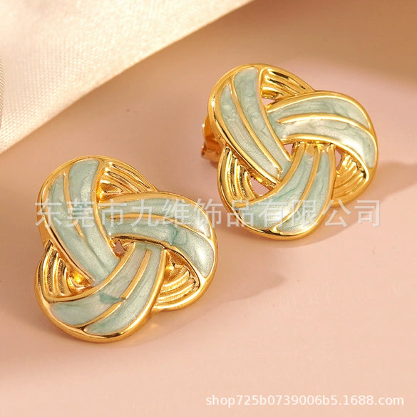 Wholesale Stainless Steel Light Luxury Geometric Dripping Oil Asymmetrical Triangle Stripes Earrings For Women