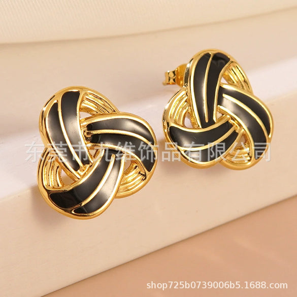 Wholesale Stainless Steel Light Luxury Geometric Dripping Oil Asymmetrical Triangle Stripes Earrings For Women