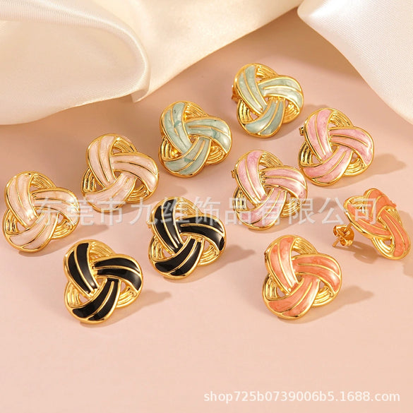 Wholesale Stainless Steel Light Luxury Geometric Dripping Oil Asymmetrical Triangle Stripes Earrings For Women