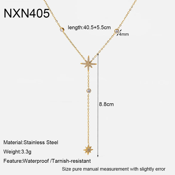 Wholesale Stainless Steel Light Luxury Geometric Eightpointed Star Yshaped Ochain Necklace With Real Gold Plating For Women