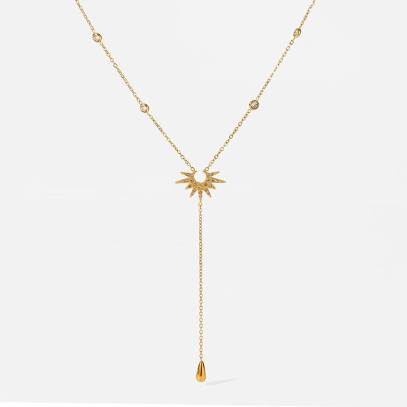 Wholesale Stainless Steel Light Luxury Geometric Eightpointed Star Yshaped Ochain Necklace With Real Gold Plating For Women
