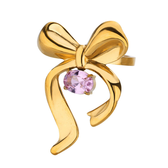 Wholesale Stainless Steel Light Luxury Geometric Exaggerated Irregular Bow Ring With Electroplating