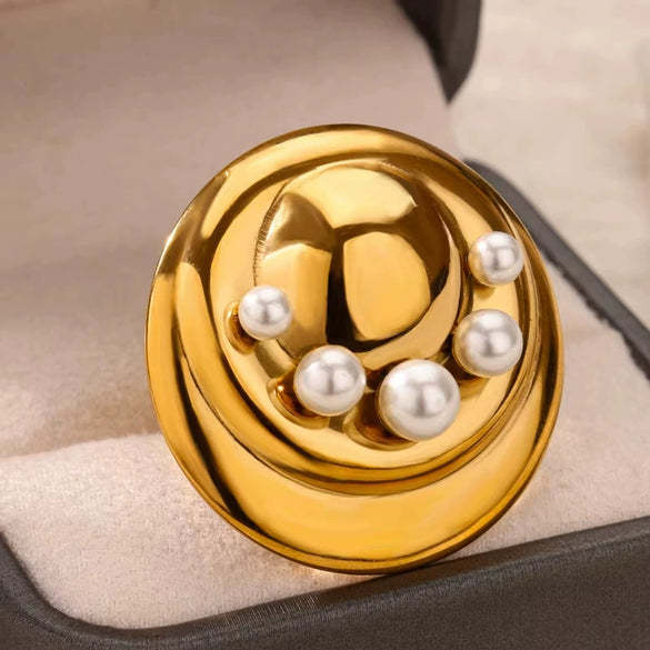 Wholesale Stainless Steel Light Luxury Geometric Exaggerated Irregular Bow Ring With Electroplating