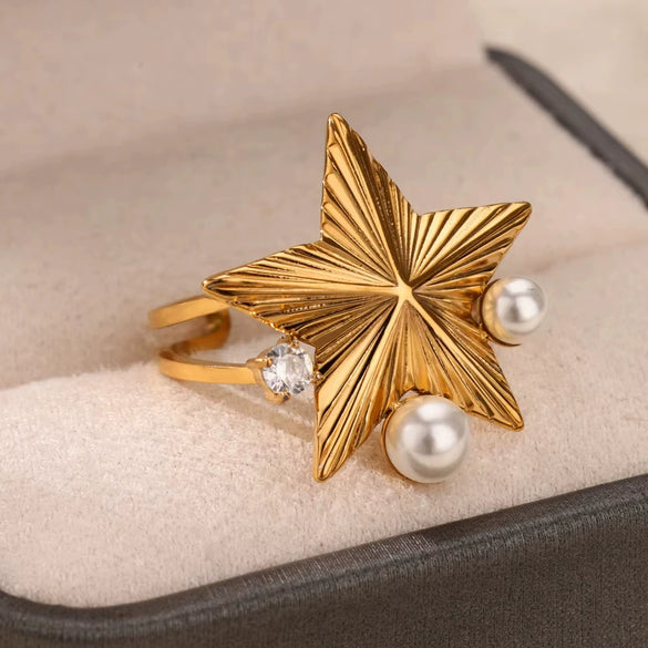 Wholesale Stainless Steel Light Luxury Geometric Exaggerated Irregular Bow Ring With Electroplating