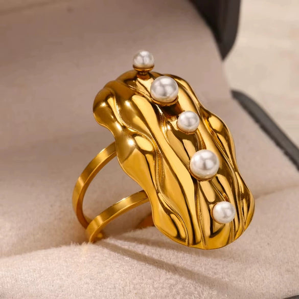 Wholesale Stainless Steel Light Luxury Geometric Exaggerated Irregular Bow Ring With Electroplating