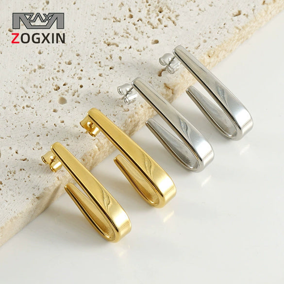 Wholesale 316L Stainless Steel Light Luxury Geometric Hook Earrings With Electroplating