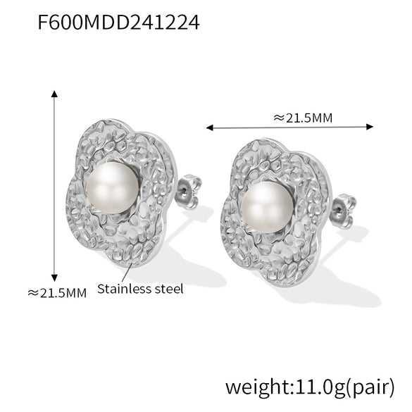 Wholesale Stainless Steel Light Luxury Geometric Petal Flower Inlaid Bead Earrings Electroplated 18K Gold For Women