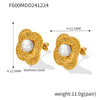 Wholesale Stainless Steel Light Luxury Geometric Petal Flower Inlaid Bead Earrings Electroplated 18K Gold For Women