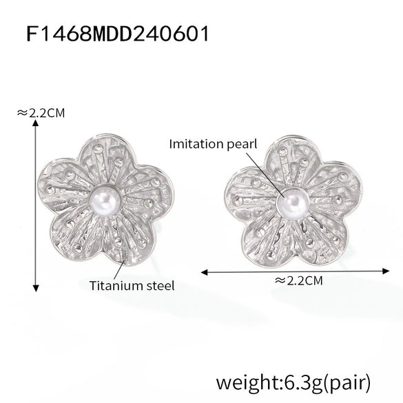 Wholesale Stainless Steel Light Luxury Geometric Petal Flower Inlaid Bead Earrings Electroplated 18K Gold For Women