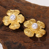 Wholesale Stainless Steel Light Luxury Geometric Petal Flower Inlaid Bead Earrings Electroplated 18K Gold For Women