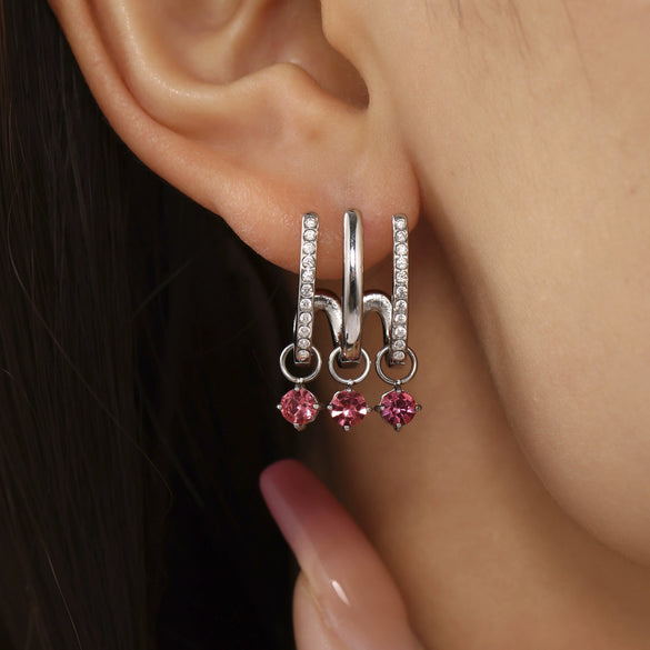 Wholesale Stainless Steel Light Luxury Geometric Tassel Earrings With White Zircon Electroplated 18K True Gold