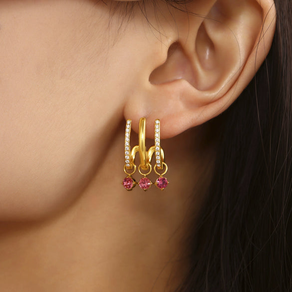 Wholesale Stainless Steel Light Luxury Geometric Tassel Earrings With White Zircon Electroplated 18K True Gold