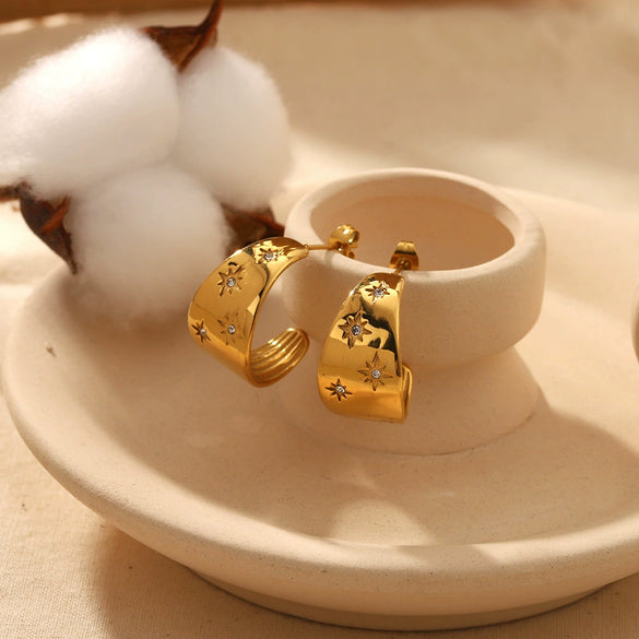 Wholesale Stainless Steel Light Luxury Geometric Ushape Electroplated Zircon Inlaid Earrings For Women