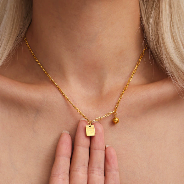Wholesale Stainless Steel Light Luxury Style Geometric Letter Necklace With Electroplating
