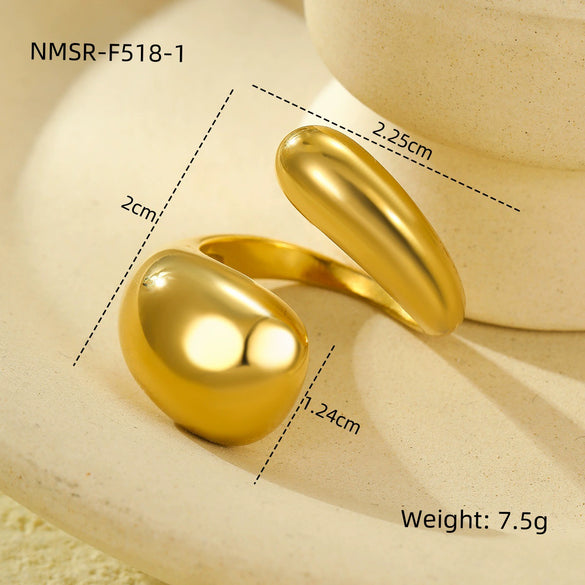 Wholesale Stainless Steel Light Luxury Style Irregular Geometric Opening Electroplated Nonfading Women's Ring