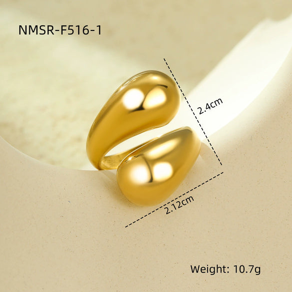 Wholesale Stainless Steel Light Luxury Style Irregular Geometric Opening Electroplated Nonfading Women's Ring