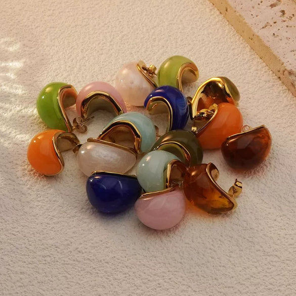 Wholesale Stainless Steel Light Luxury Teardrop Earrings With Electroplating Design