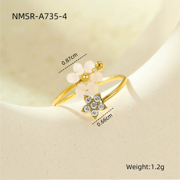 Wholesale Stainless Steel Light Luxury Women's Ring With Natural Stone Flower Zircon Design And Electroplating