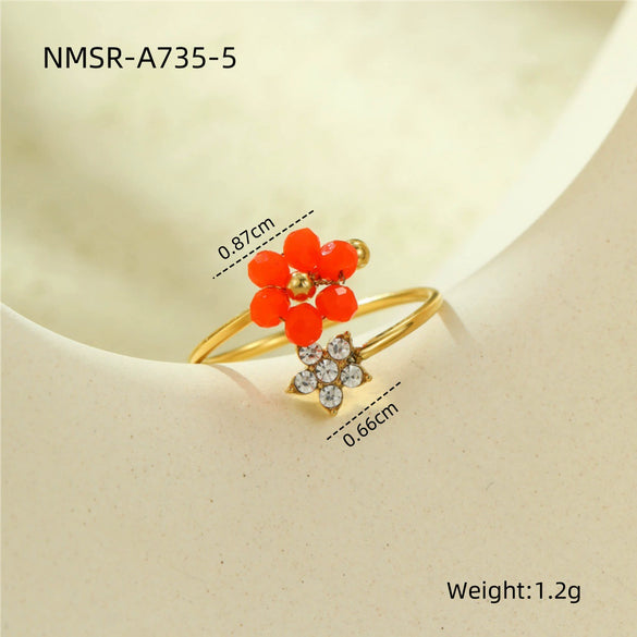 Wholesale Stainless Steel Light Luxury Women's Ring With Natural Stone Flower Zircon Design And Electroplating