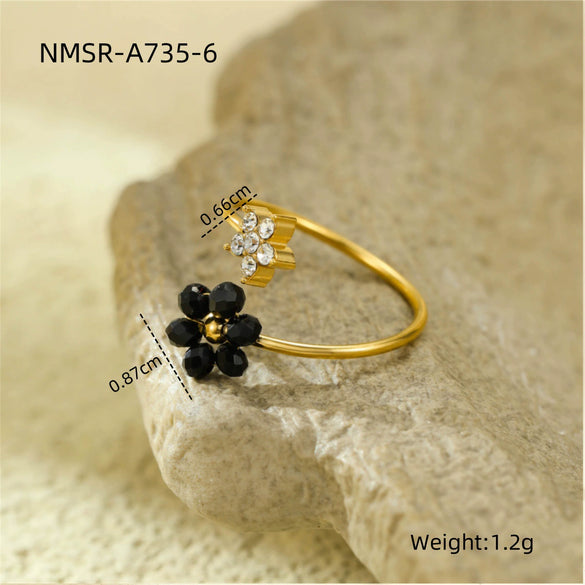 Wholesale Stainless Steel Light Luxury Women's Ring With Natural Stone Flower Zircon Design And Electroplating