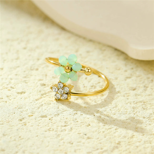 Wholesale Stainless Steel Light Luxury Women's Ring With Natural Stone Flower Zircon Design And Electroplating