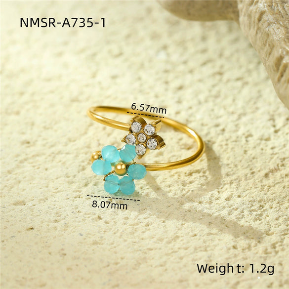 Wholesale Stainless Steel Light Luxury Women's Ring With Natural Stone Flower Zircon Design And Electroplating