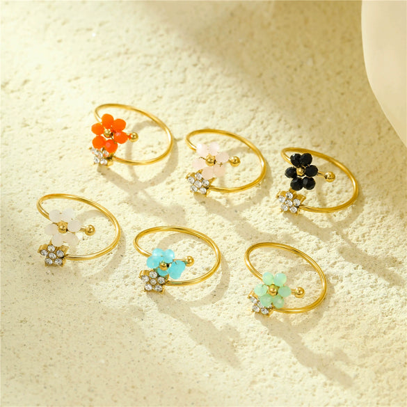 Wholesale Stainless Steel Light Luxury Women's Ring With Natural Stone Flower Zircon Design And Electroplating