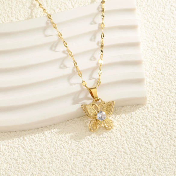 Wholesale Stainless Steel Lip Chain Jewelry With Frosted Bow And Gold Diamond Electroplated Design