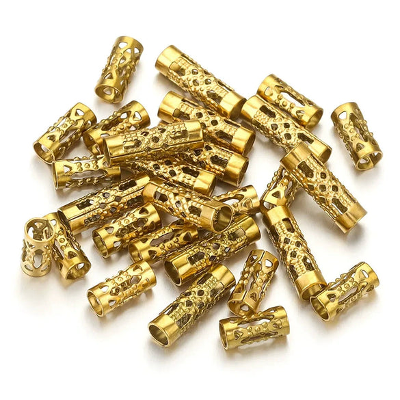 Wholesale Stainless Steel Long Tube Hollow Beaded Spacer Loose Beads For Diy Jewelry 18K Gold Vacuum Plated Electroplated Fashion Style