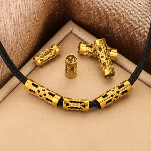 Wholesale Stainless Steel Long Tube Hollow Beaded Spacer Loose Beads For Diy Jewelry 18K Gold Vacuum Plated Electroplated Fashion Style