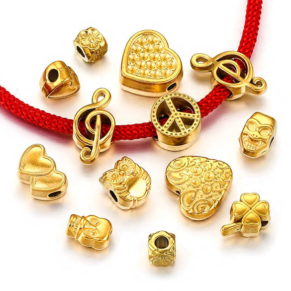 Wholesale Stainless Steel Love Beaded Bracelet With Bow And Skull Beads Electroplated Jewelry Accessories