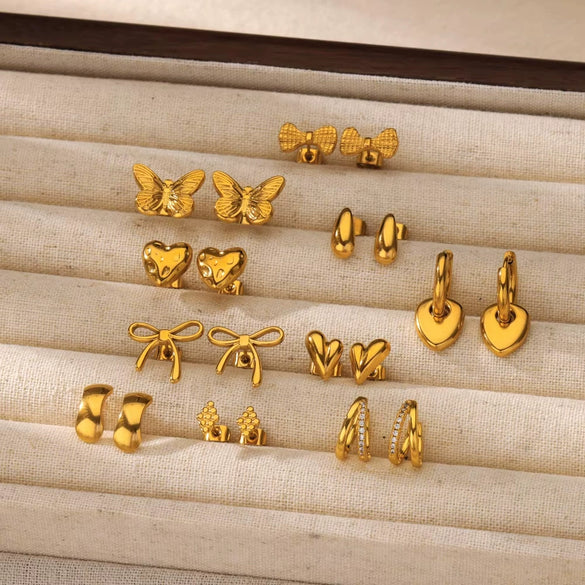 Wholesale Stainless Steel Love Bow Earrings With Star And U Shape Electroplated For Women