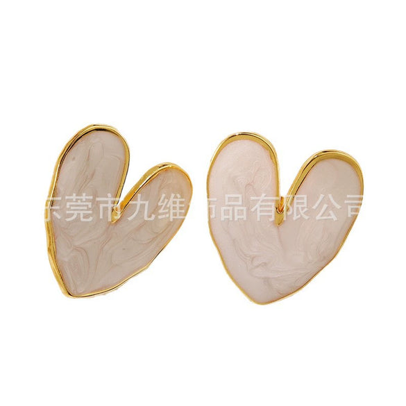 Wholesale Stainless Steel Love Earrings With Dripping Oil Design And Peach Heart Shape For Women