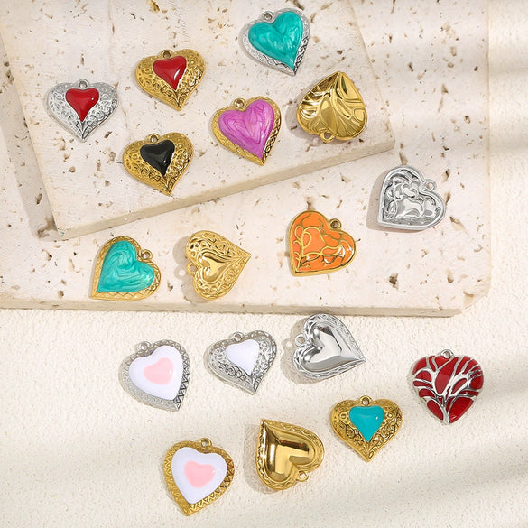 Wholesale Stainless Steel Love Heartshaped Oil Drop Enamel Handmade Pendant Jewelry Accessories